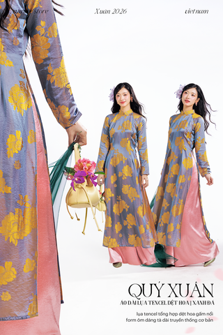 Áo dài Truyền thống Quý Xuân - Xanh đá