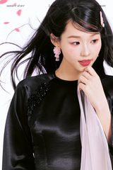 Áo dài cổ tròn Điểm Xuân - Đen