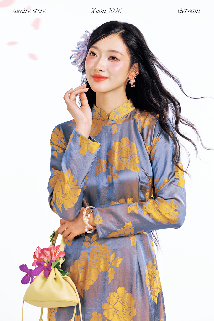 Áo dài Truyền thống Quý Xuân - Xanh đá