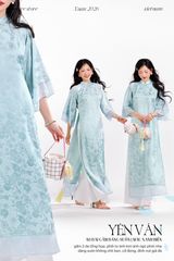 Áo dài gấm dáng suôn Yên Vân - Xanh biển