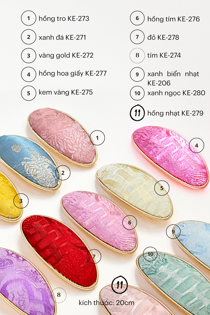 Kẹp tóc bọc lụa tơ tằm Gấm Tiên - Đầu bấm hình bầu dục