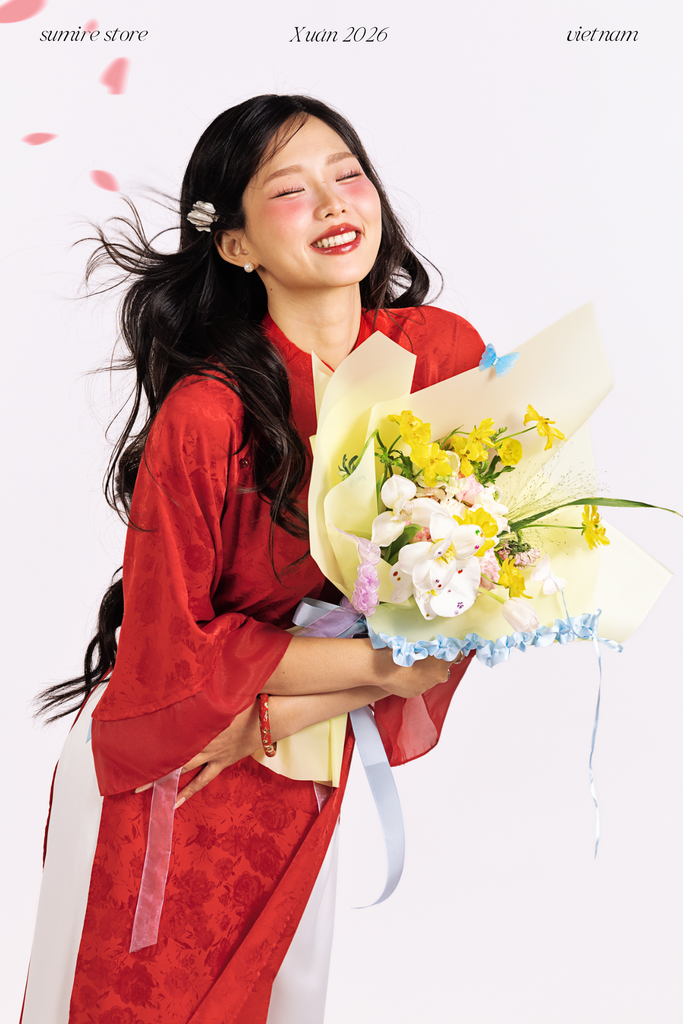 Áo dài gấm dáng suôn Yên Vân - Đỏ