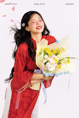 Áo dài gấm dáng suôn Yên Vân - Đỏ