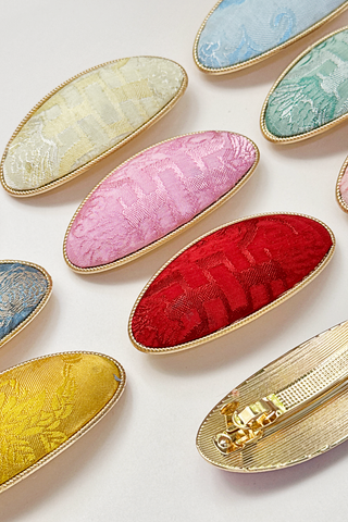 Kẹp tóc bọc lụa tơ tằm Gấm Tiên - Đầu bấm hình bầu dục