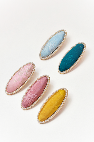 Kẹp tóc bọc lụa tơ tằm Gấm Tiên - Hình bầu dục viền ngọc