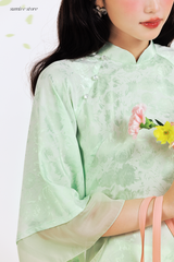 Áo dài gấm dáng suôn Yên Vân - Xanh mint