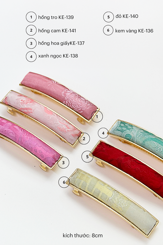 Kẹp tóc bọc lụa tơ tằm Gấm Tiên - Đầu bấm thanh chữ nhật dài