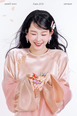 Áo dài cổ tròn Điểm Xuân - Hồng ửng