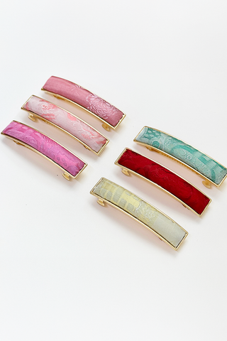 Kẹp tóc bọc lụa tơ tằm Gấm Tiên - Đầu bấm thanh chữ nhật dài