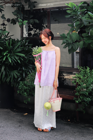 Áo hai dây tơ nhũ Trà Hương - Tím