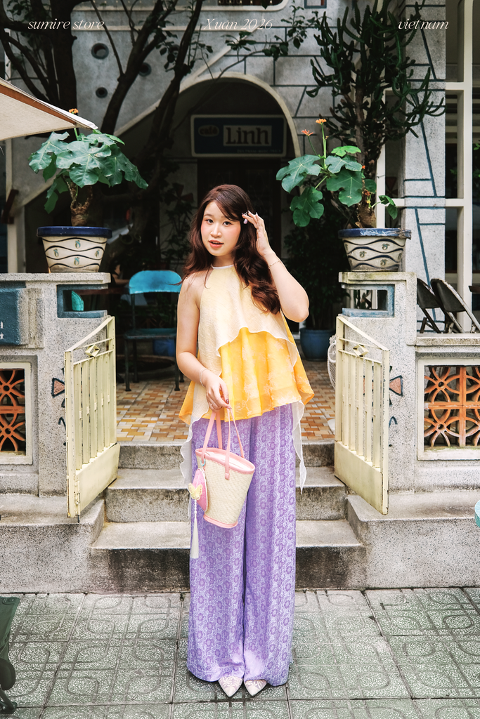 Áo yếm tơ nhũ Trà lụa - Vàng nắng