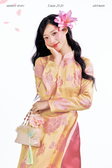 Áo dài Truyền thống Quý Xuân - Vàng hoa hồng