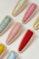 Kẹp tóc bọc lụa tơ tằm Gấm Tiên - Cánh hoa viền hạt ngọc