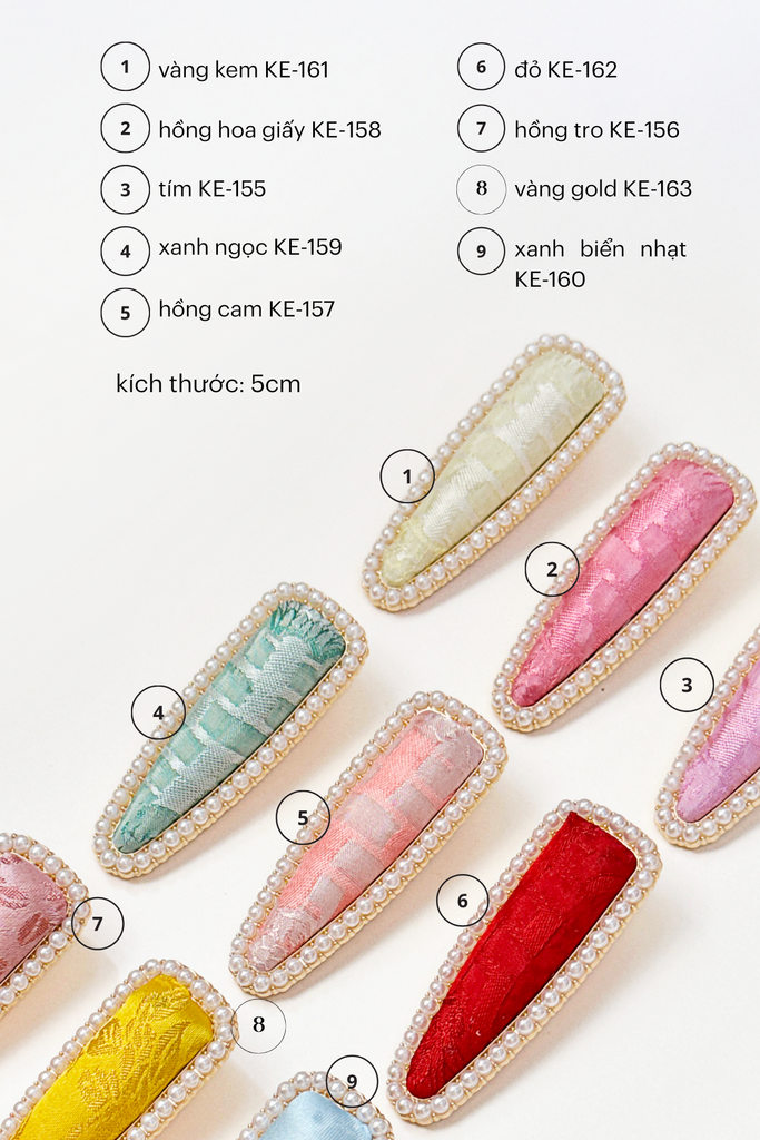 Kẹp tóc bọc lụa tơ tằm Gấm Tiên - Cánh hoa viền hạt ngọc