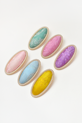 Kẹp tóc bọc lụa tơ tằm Gấm Tiên - Hình bầu dục viền ngọc