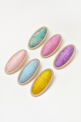 Kẹp tóc bọc lụa tơ tằm Gấm Tiên - Hình bầu dục viền ngọc