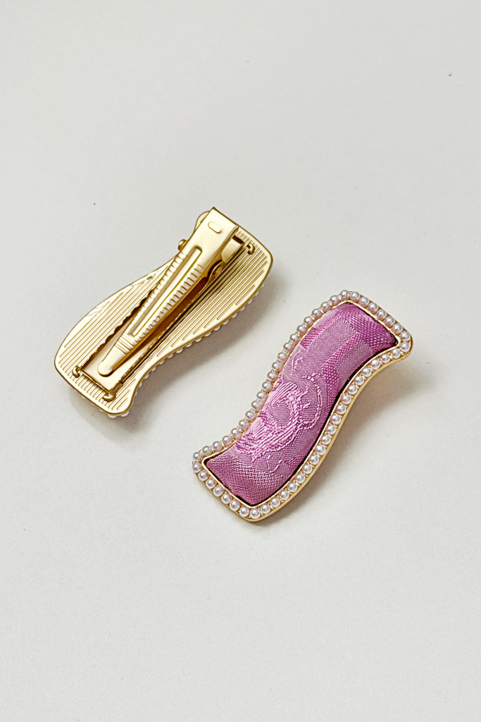 Kẹp tóc bọc lụa tơ tằm Gấm Tiên - Lượn sóng viền ngọc