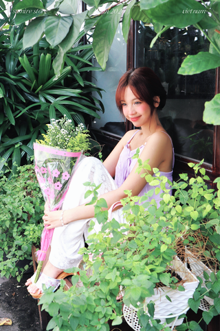 Áo hai dây tơ nhũ Trà Hương - Tím