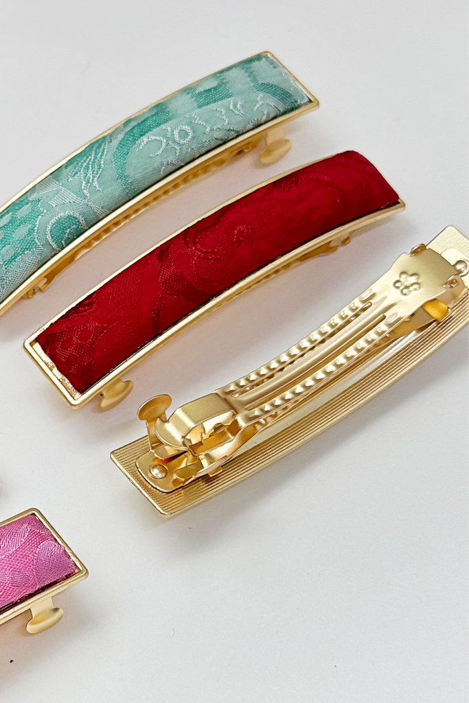 Kẹp tóc bọc lụa tơ tằm Gấm Tiên - Đầu bấm thanh chữ nhật dài