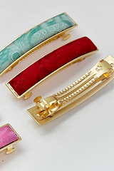 Kẹp tóc bọc lụa tơ tằm Gấm Tiên - Đầu bấm thanh chữ nhật dài