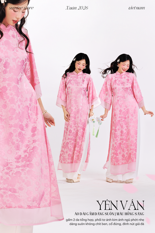 Áo dài gấm dáng suôn Yên Vân - Hồng sáng