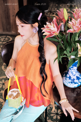 Áo yếm tơ nhũ Trà lụa - Mận cam