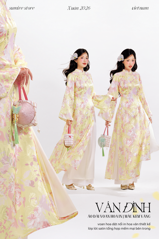 Áo dài tơ hoa Vân Đình - Kem vàng