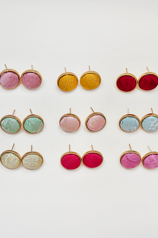 Hoa tai bọc lụa tơ tằm Gấm Tiên - Hình tròn