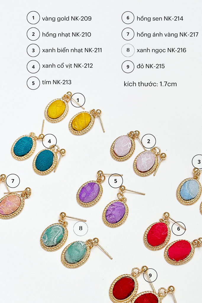 Hoa tai bọc lụa tơ tằm Gấm Tiên - Hình oval