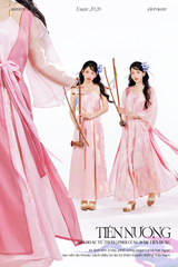 Đầm cổ yếm Tiên Dung - Hồng hoa ánh vàng