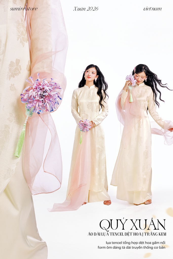 Áo dài Truyền thống Quý Xuân - Trắng kem