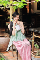 Áo yếm tơ nhũ Trà lụa - Xanh ngọc