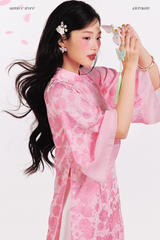 Áo dài gấm dáng suôn Yên Vân - Hồng sáng
