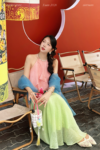 Áo yếm tơ nhũ Trà lụa - Hồng ửng