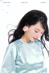 Áo dài cổ tròn Điểm Xuân - Xanh biển nhạt