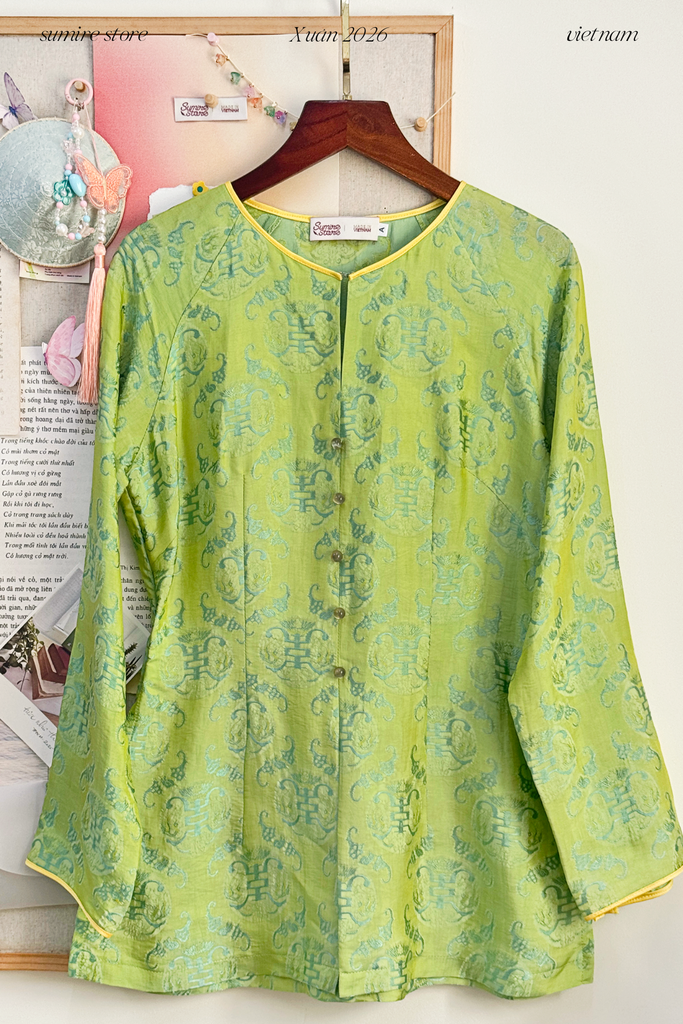 Áo bà ba lụa tơ tằm Phượng Đoan - Xanh cốm