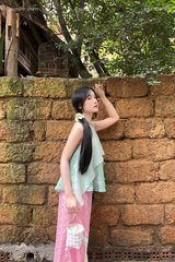 Áo yếm tơ nhũ Trà lụa - Xanh ngọc