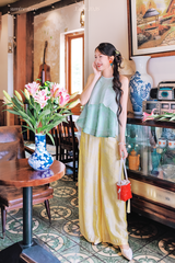 Áo yếm tơ nhũ Trà lụa - Xanh ngọc