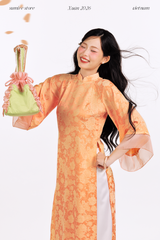 Áo dài gấm dáng suôn Yên Vân - Cam