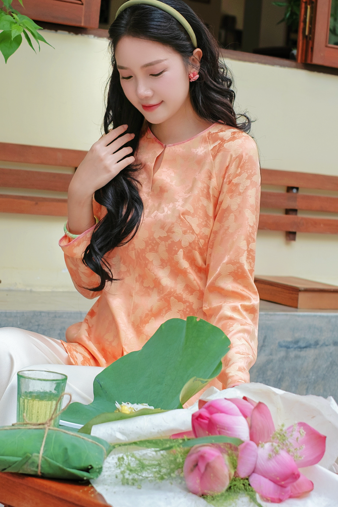 Áo bà ba gấm Hồ Điệp - Cam ngọt