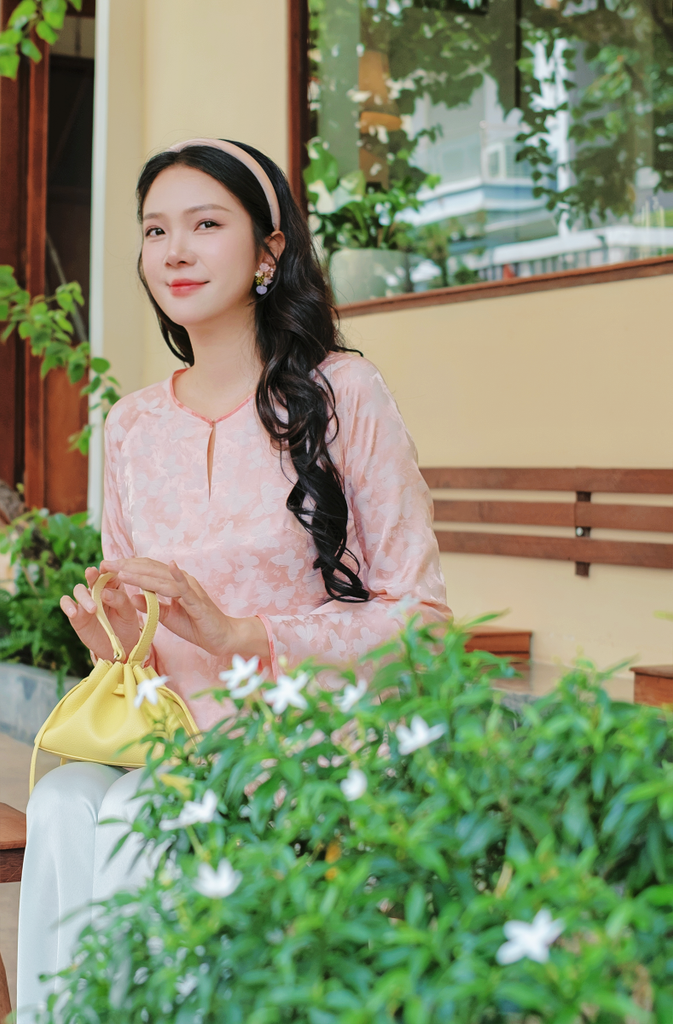 Áo bà ba gấm Hồ Điệp - Hồng nhạt