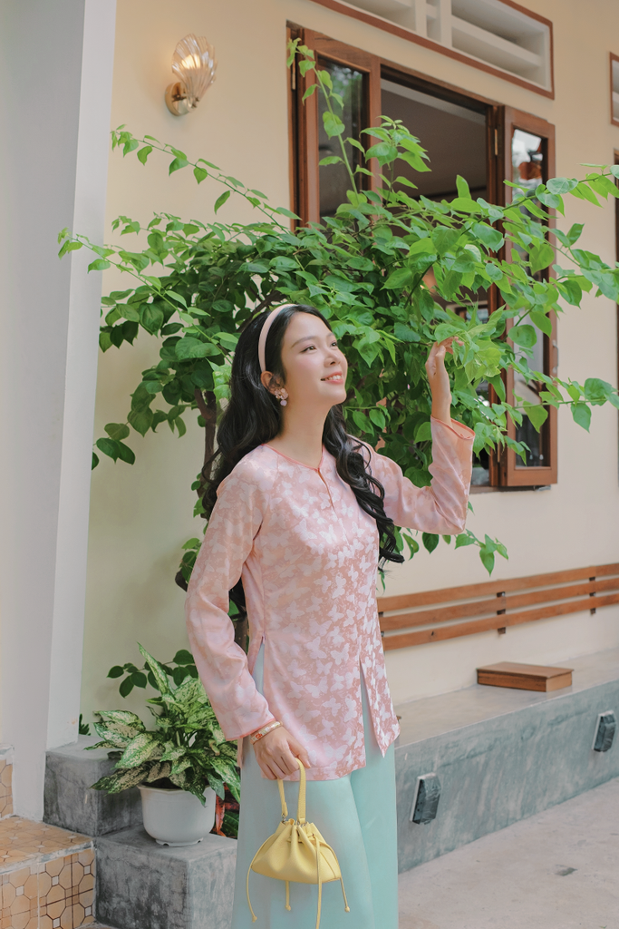 Áo bà ba gấm Hồ Điệp - Hồng nhạt