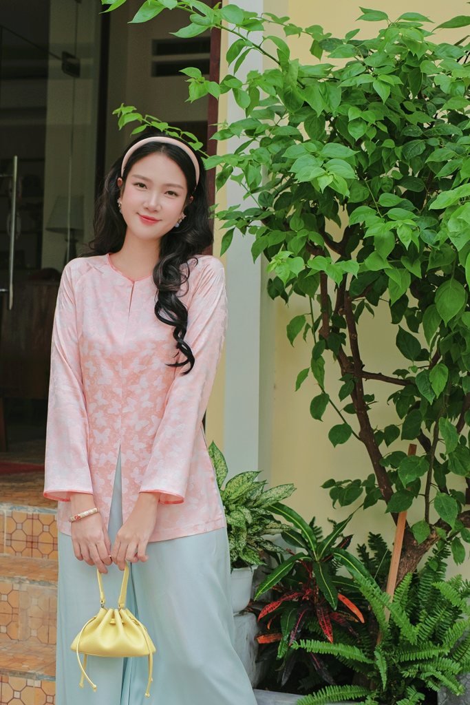 Áo bà ba gấm Hồ Điệp - Hồng nhạt