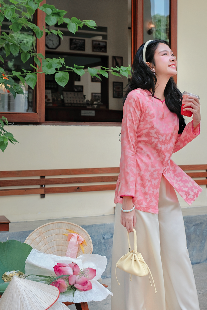 Áo bà ba gấm Hồ Điệp - Hồng sáng