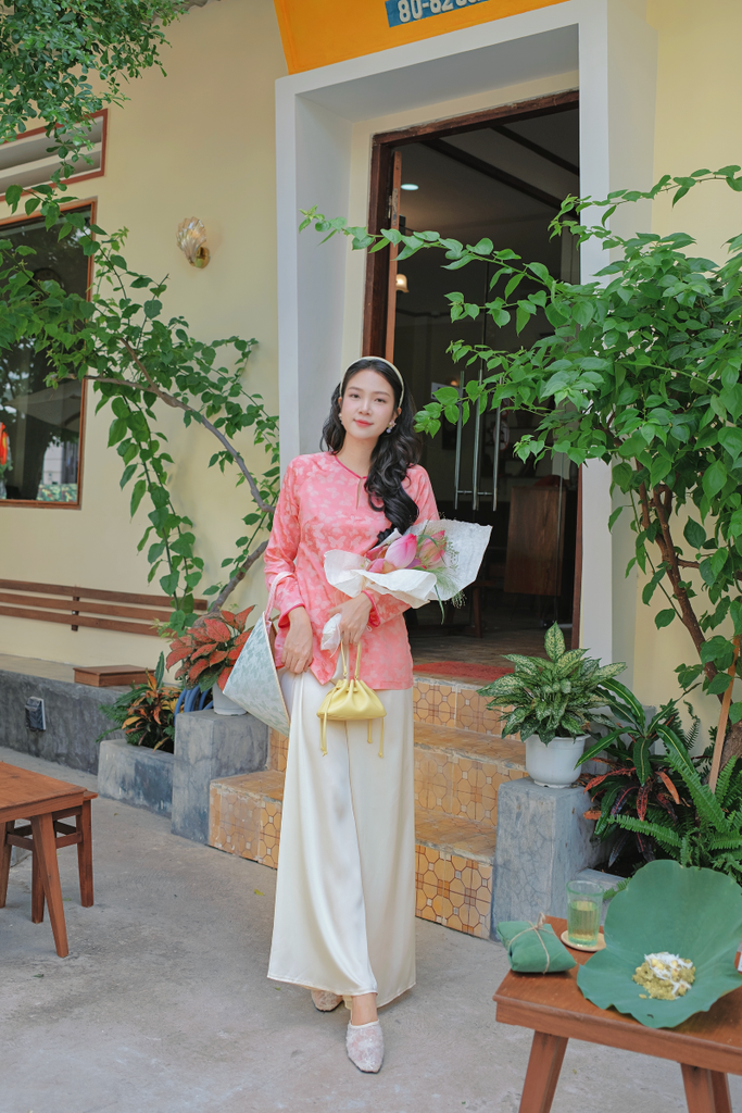 Áo bà ba gấm Hồ Điệp - Hồng sáng