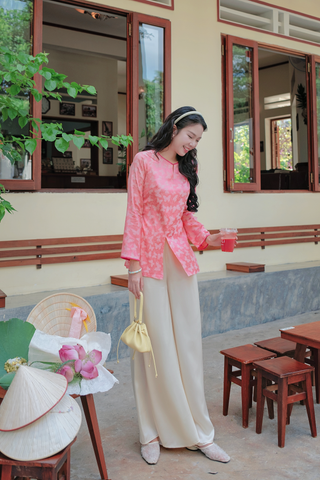 Áo bà ba gấm Hồ Điệp - Hồng sáng