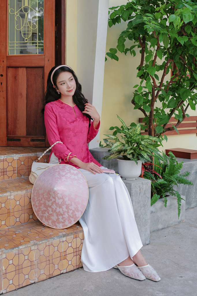 Áo bà ba gấm Hồ Điệp - Hồng sen