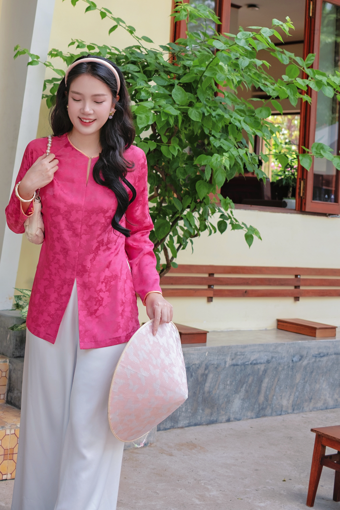 Áo bà ba gấm Hồ Điệp - Hồng sen