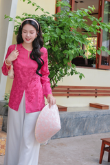 Áo bà ba gấm Hồ Điệp - Hồng sen