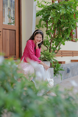 Áo bà ba gấm Hồ Điệp - Hồng sen